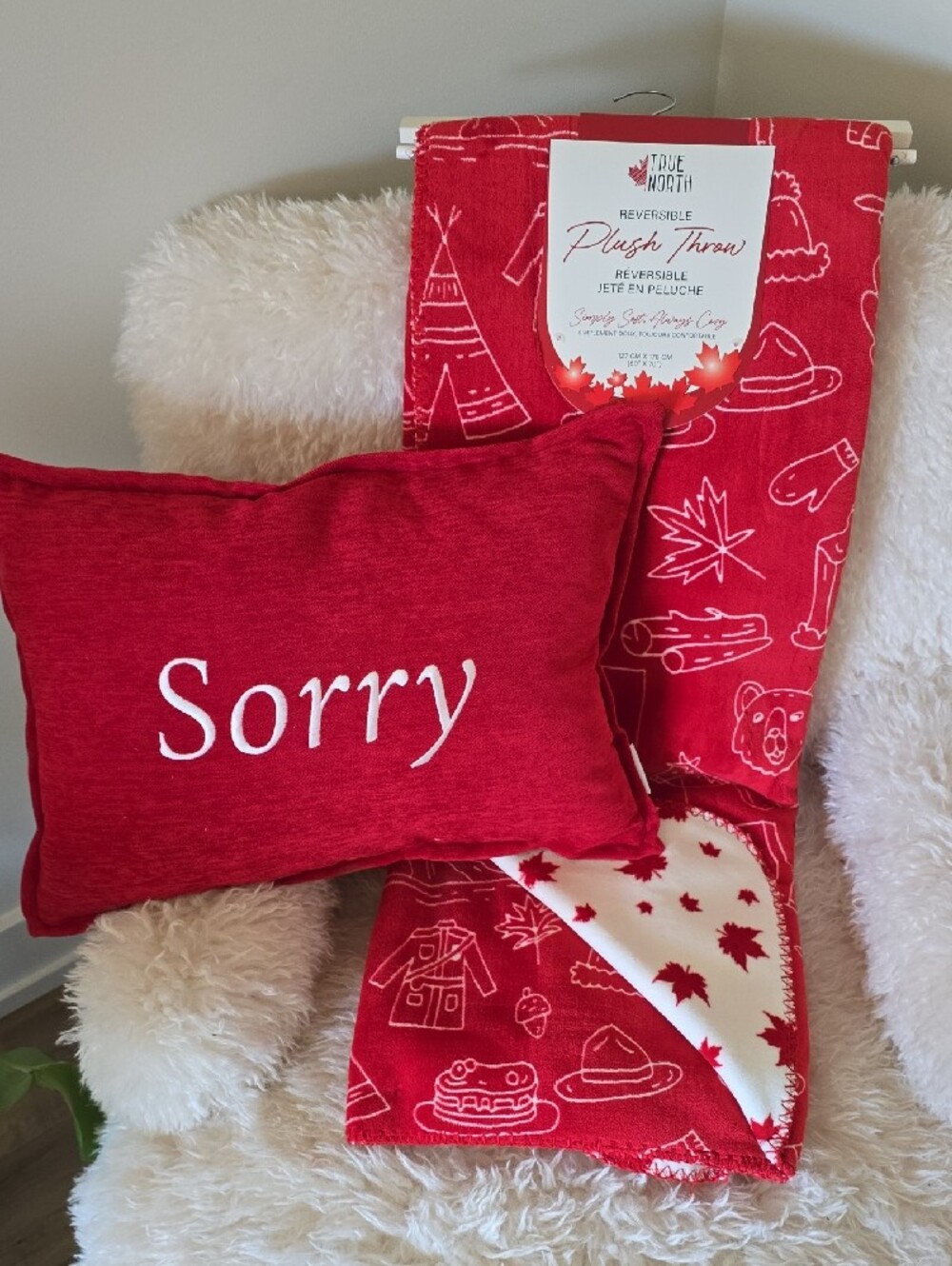 Red 'Sorry' Holiday Throw Pillow - Festive Accent